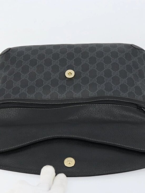 GUCCI GG Supreme Clutch Bag PVC Leather Black Gold 89 02 075 Auth 159284 - Picture 8 of 16